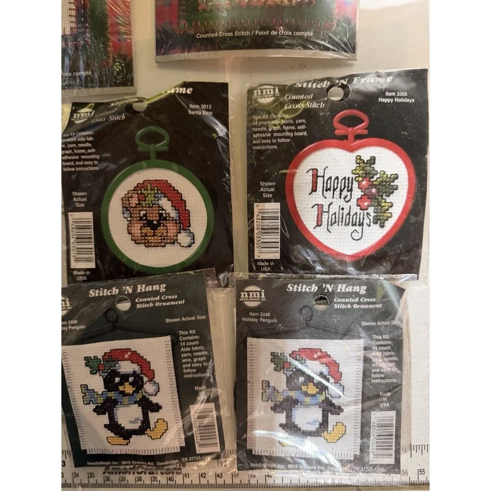Vtg Cross Stitch Set Of 15 Christmas Themed Holiday Sets